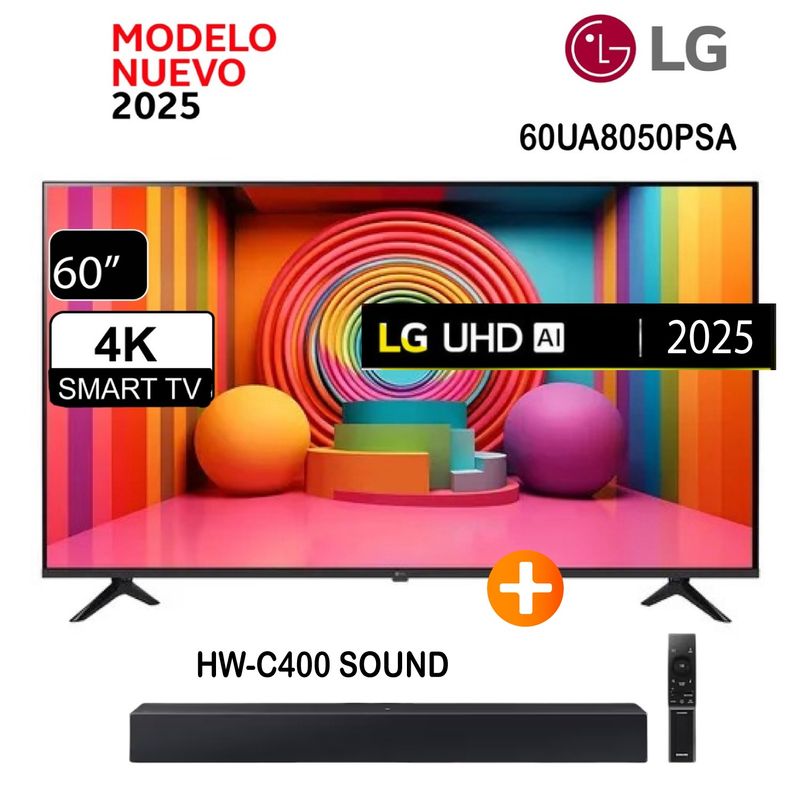 LG - Televisor LG 60 Smart UHD 4K Thinq Ai 60UA8050PSA + Soundbar  HW-C400