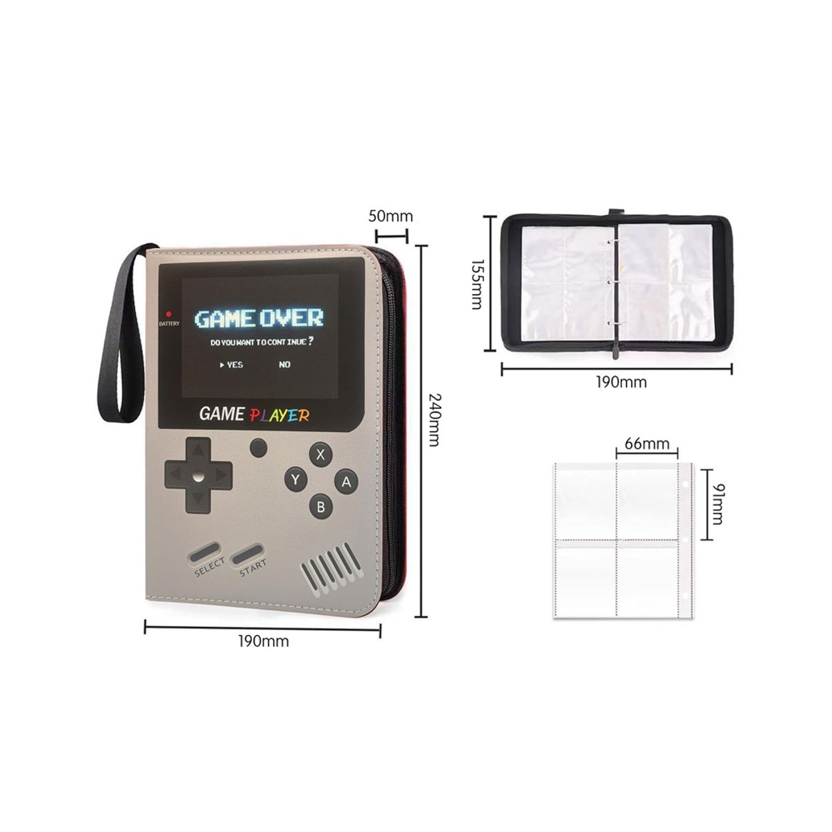 GENERICO - Folder 4 Pocket 400 Cartas Grey GameBoy