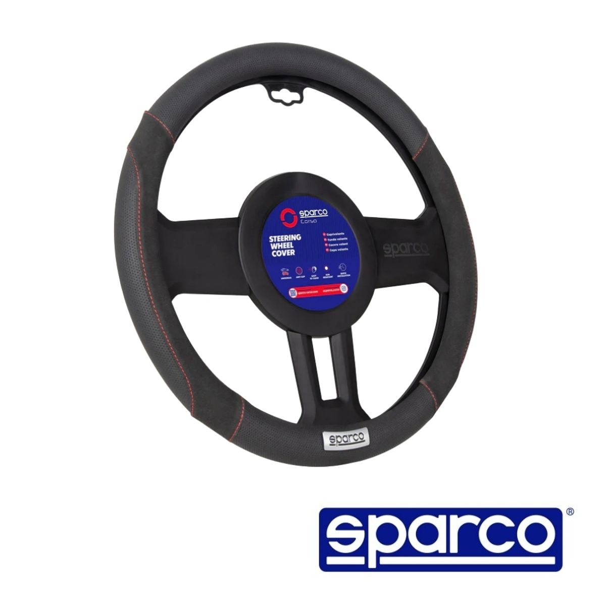 SPARCO - FUNDA TIMON SPARCO NEGRO HILO ROJO SPS102RD