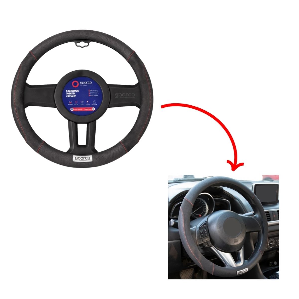 SPARCO - FUNDA TIMON SPARCO NEGRO HILO ROJO SPS102RD
