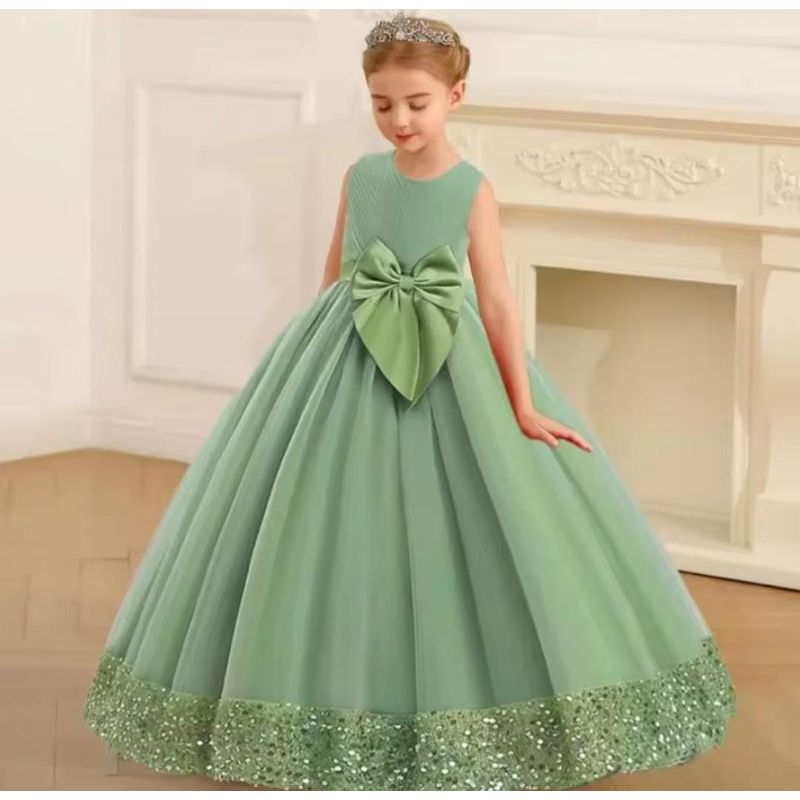 GENERICO - Vestido Niña Princesa Brillantes Verde Olivo Talla 10