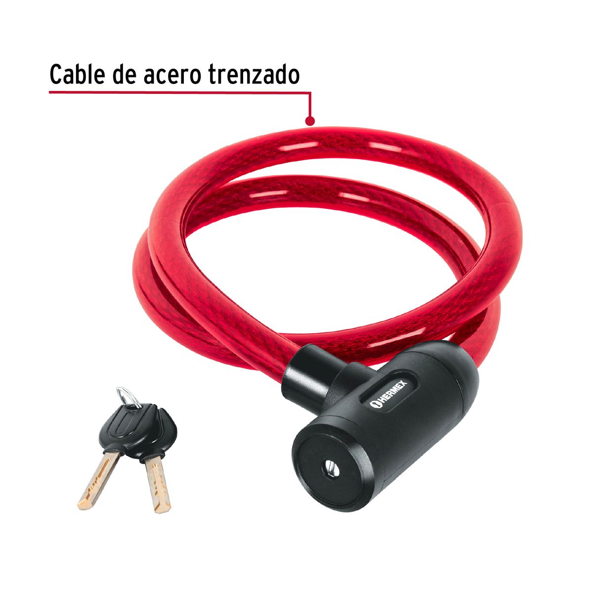 HERMEX - Candado de cable con llave, Ø 20 mm, 1,20 m