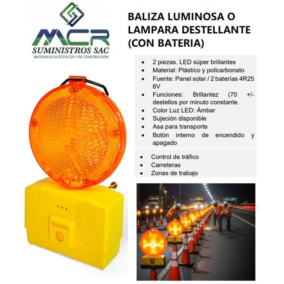 GENERICO - BALIZA LUMINOSA O LAMPARA DESTELLANTE CON BATERIA