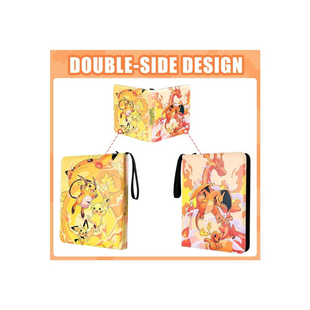 GENERICO - Folder 9 Pocket 900 Cartas Pikachu Charmander