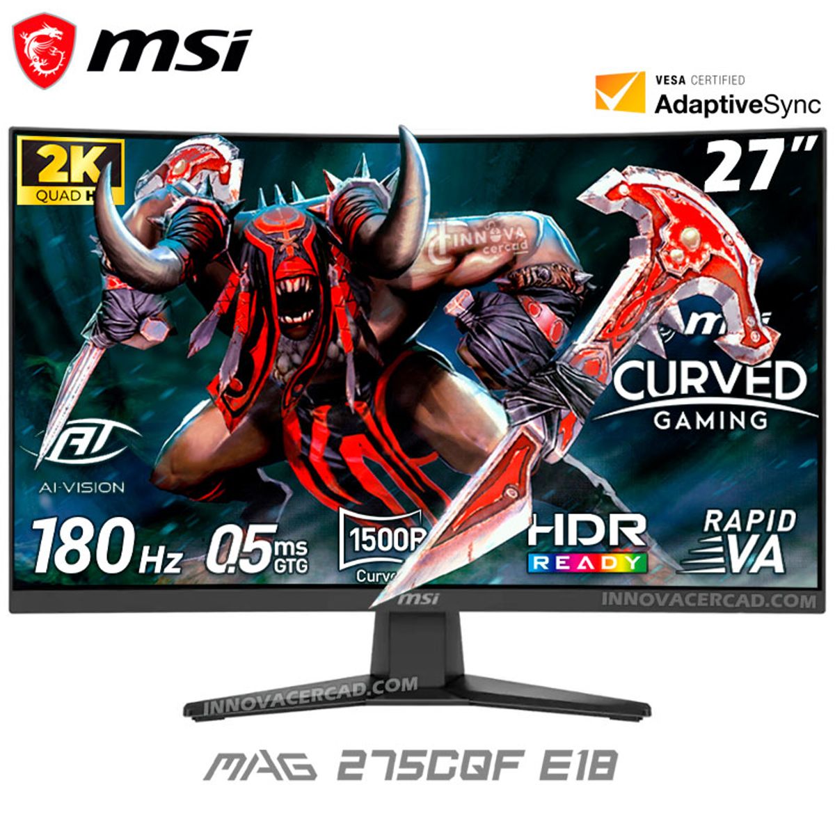 MSI - Monitor 27" Curvo MSI MAG 275CQF E18 WQHD 2560 x 1440 180HZ 0.5MS GTG