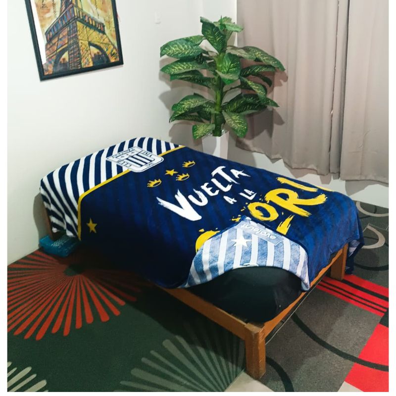 CUTE - MANTA  PIEL DE DURAZNO CON DISEÑO DEPORTIVO EN 2 PLAZAS