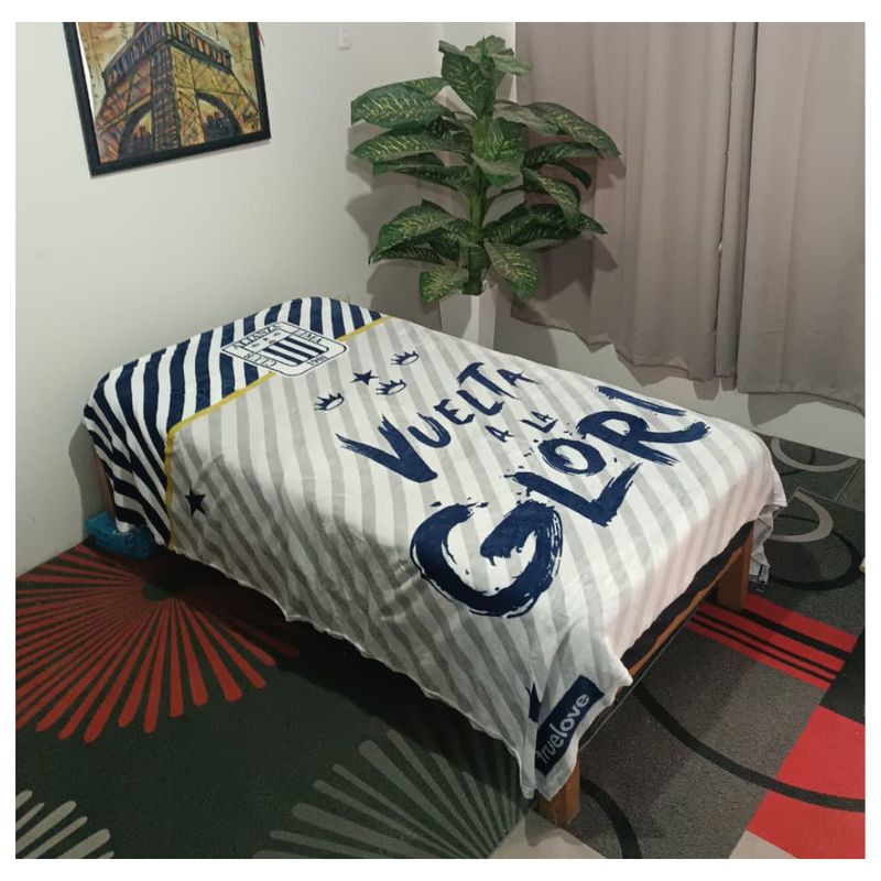 CUTE - MANTA  PIEL DE DURAZNO CON DISEÑO DEPORTIVO EN 2 PLAZAS