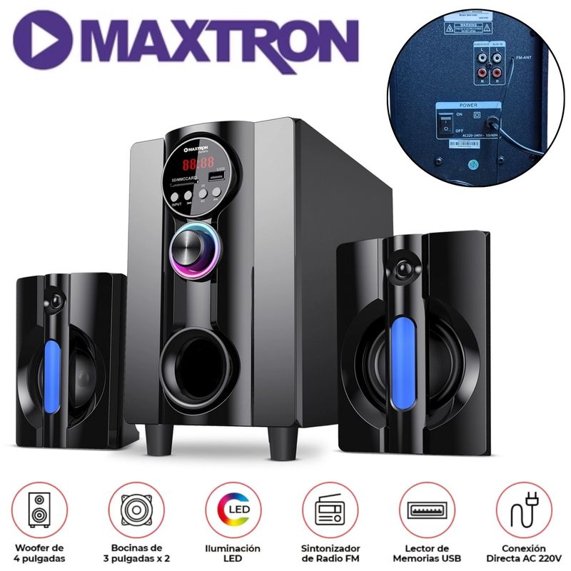MAXTRON - Parlante 2,1 Maxtron MAX S202 Zenith Subwoofer 4" USB BT AUX