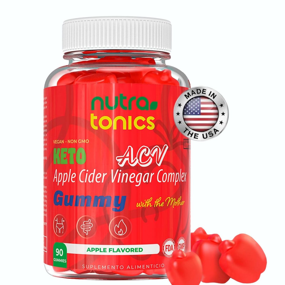 GENERICO - Vinagre de Manzana Keto 500mg con “The Mother” Nutratonics 90 Gomitas