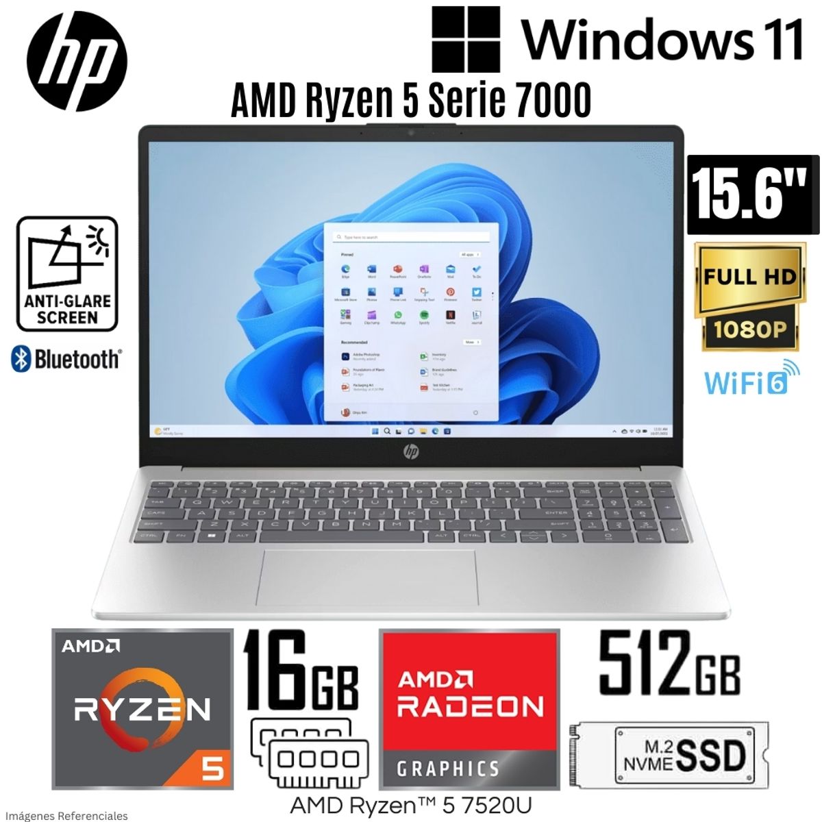 HP - Laptop HP 15-FC0256LA AMD Ryzen 5 7520U 16GB RAM 512GB 15.6"  FHD