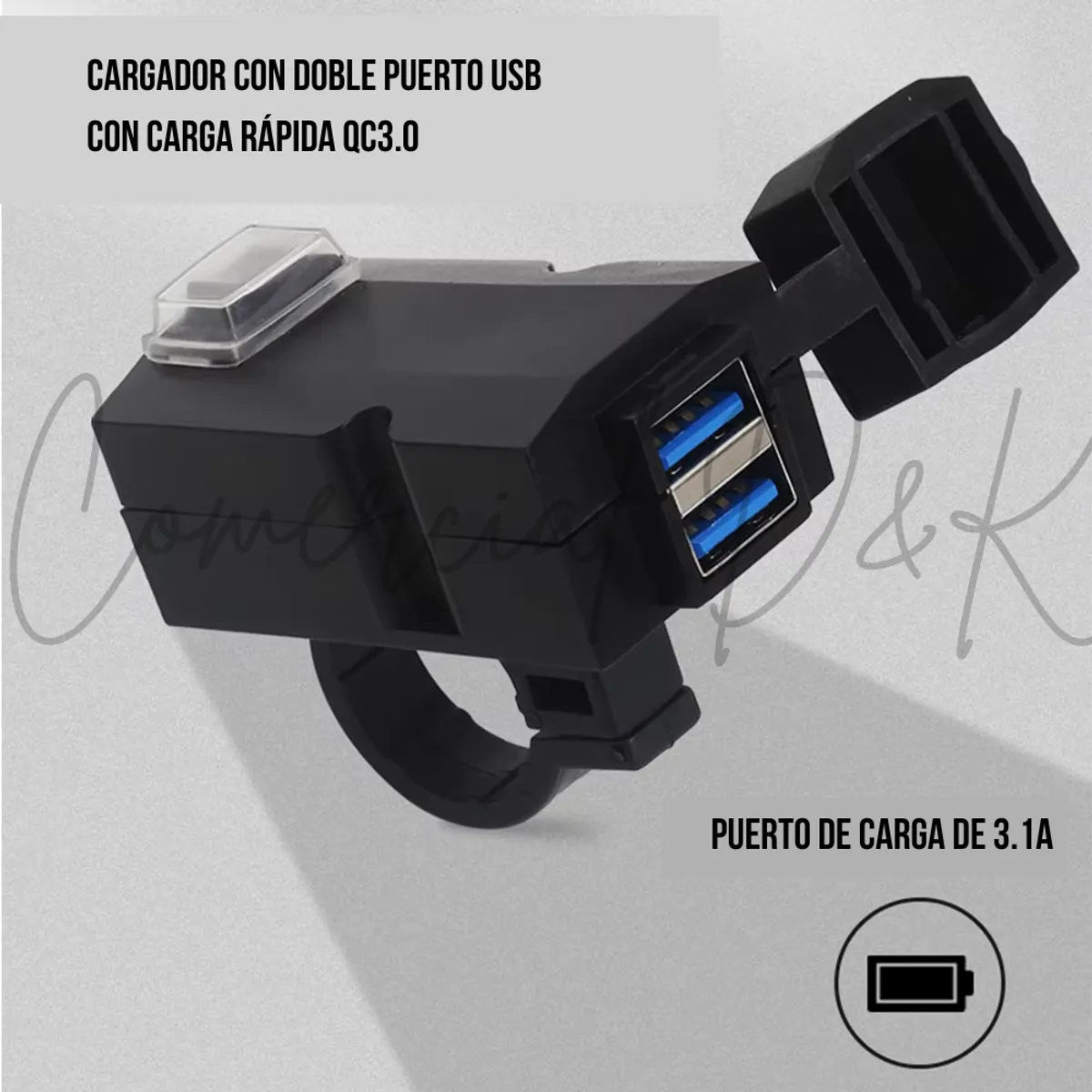 GENERICO - CARGADOR PARA MOTO DOBLE USB CARGA RAPIDA