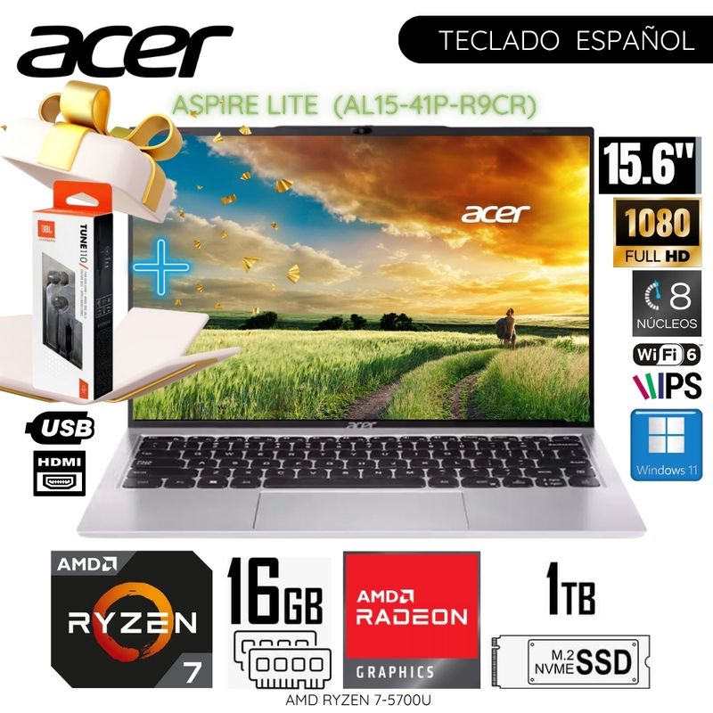 ACER - Laptop Acer Aspire AL15-41P-R9CR AMD Ryzen 7-5700U 16GB RAM 1TB SSD 15.6"  FHD IPS WIN11 + Regalo
