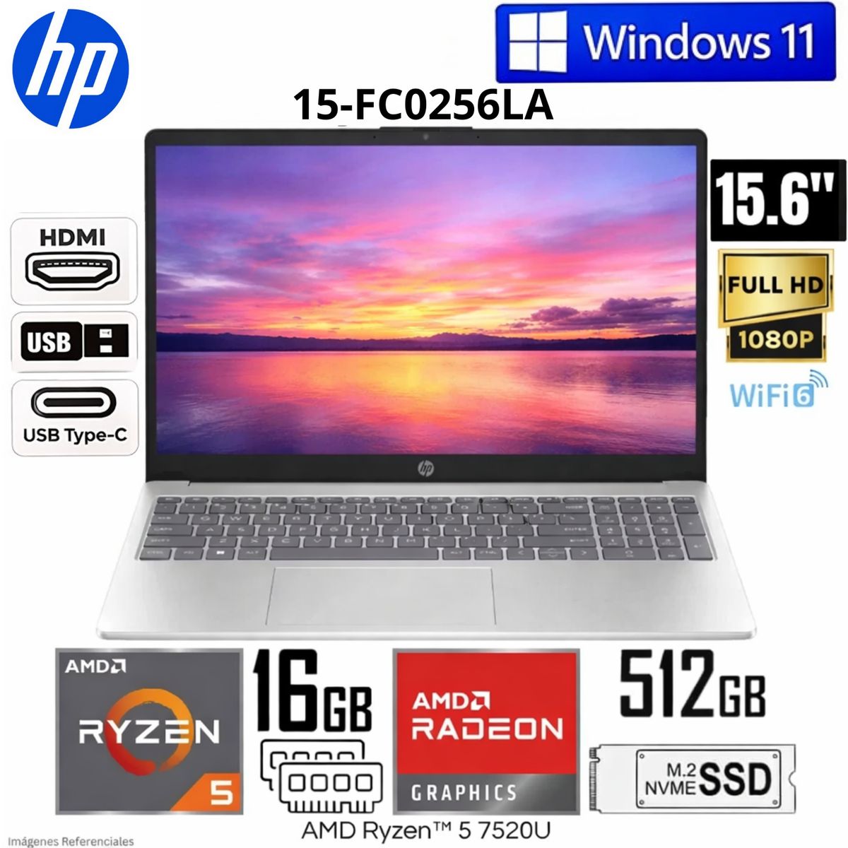 HP - Laptop HP 15-FC0256LA AMD Ryzen 5 7520U 16GB RAM 512GB 15.6"  FHD