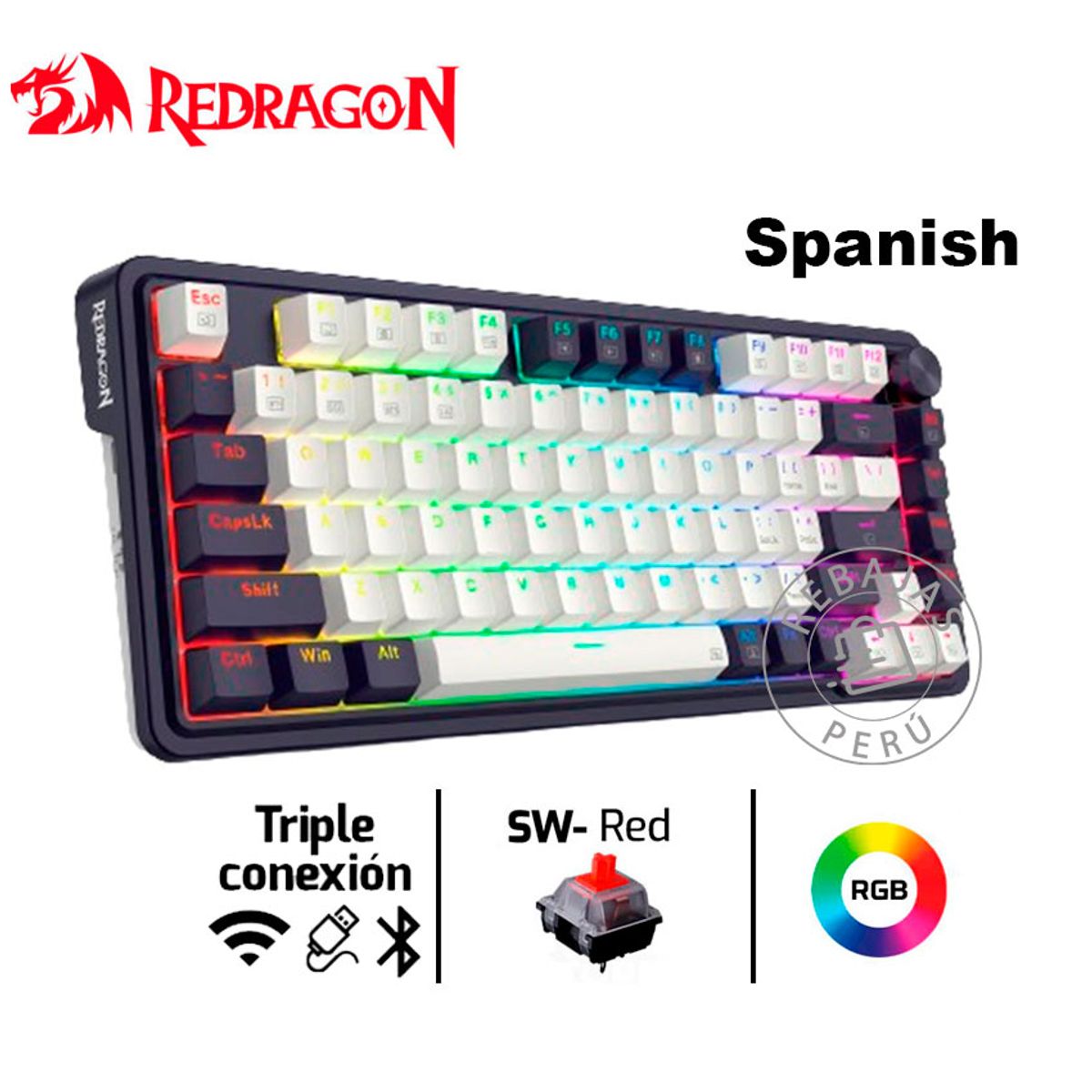 REDRAGON - Teclado Mecánico Gamer Redragon UCALPRO-RGB Wireless Español RGB 75%
