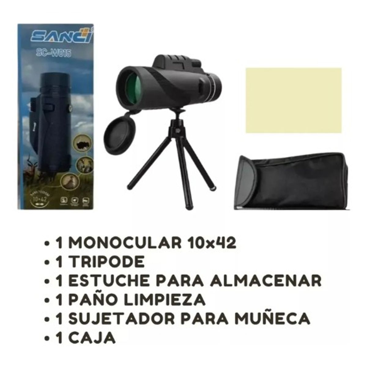 SANC - Monocular Telescopio 10x42 Sanci Alcanza 1000m Compacto Negro