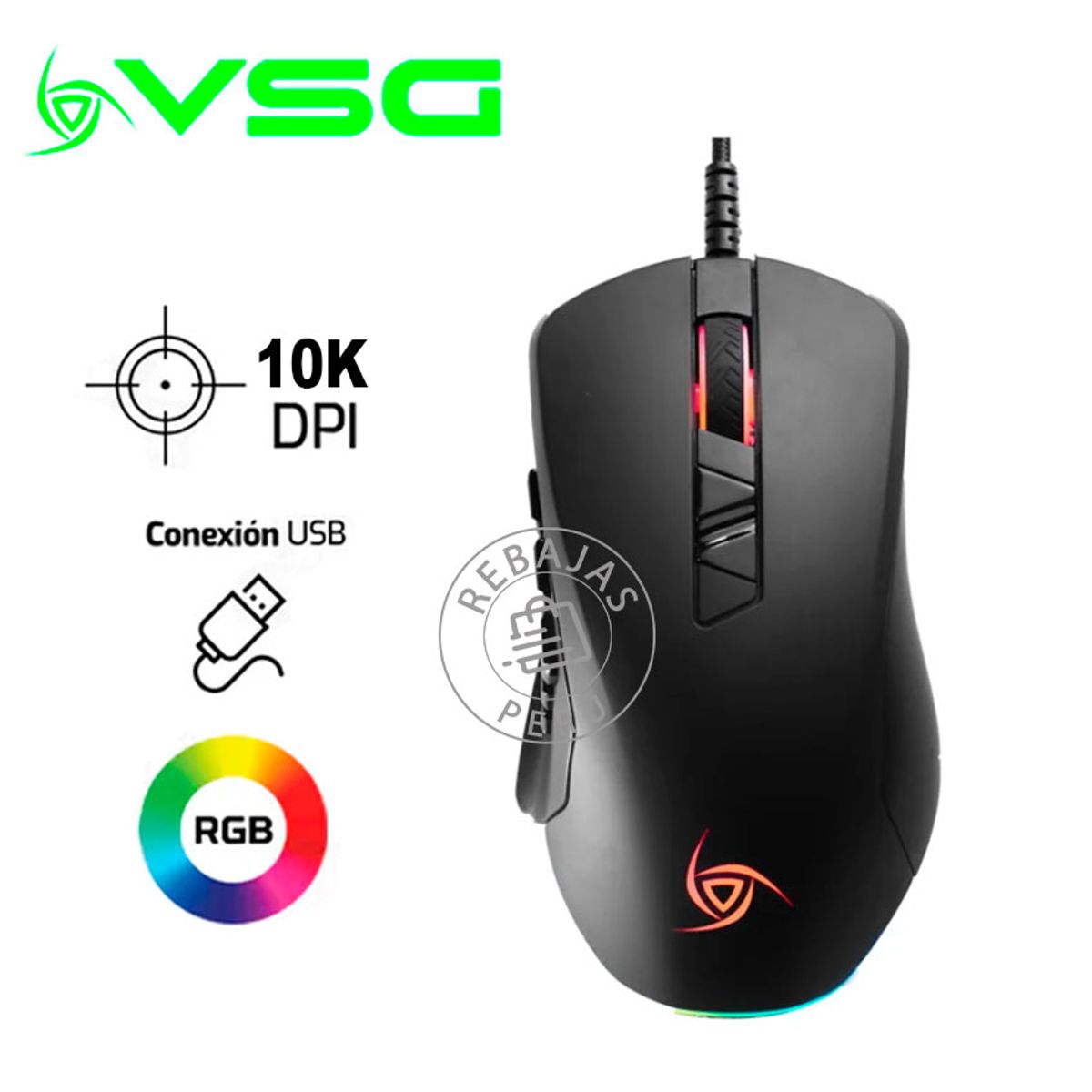 VSG - Mouse VSG Cetus RGB 10,000 DPI Modular con Laterales Intercambiables