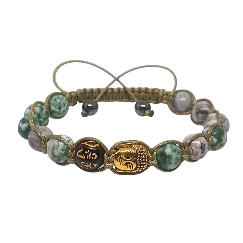 Pulsera OM Mani Padme Hum / Cuentas De Mantra De Obsidiana