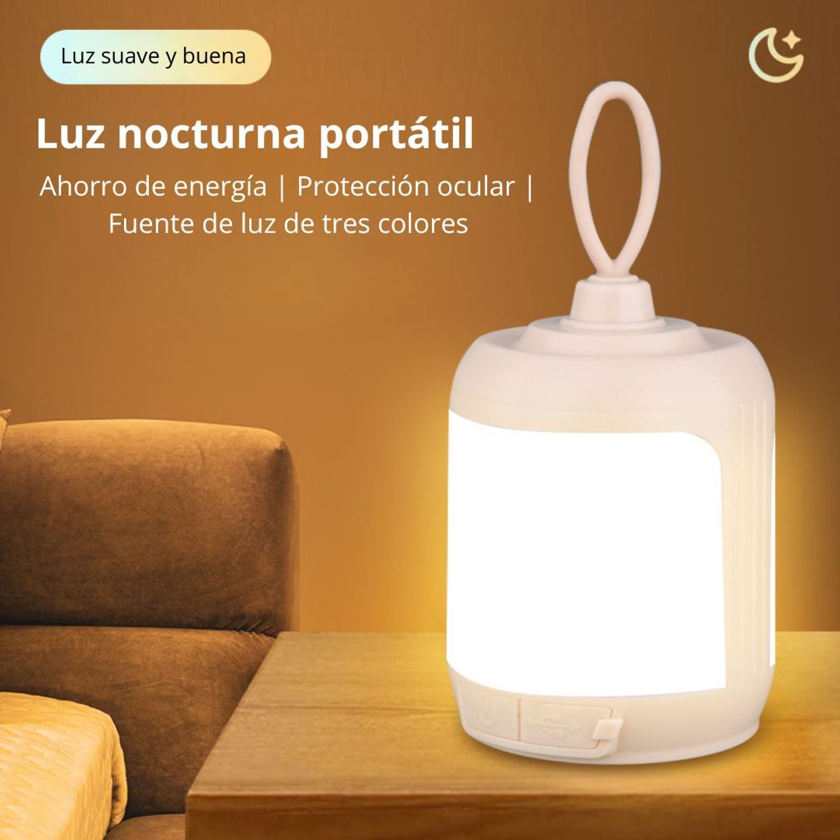 GENERICO - Mini Lámpara Portátil Recargable USB-C con 3 Tonos de Luz Regulable
