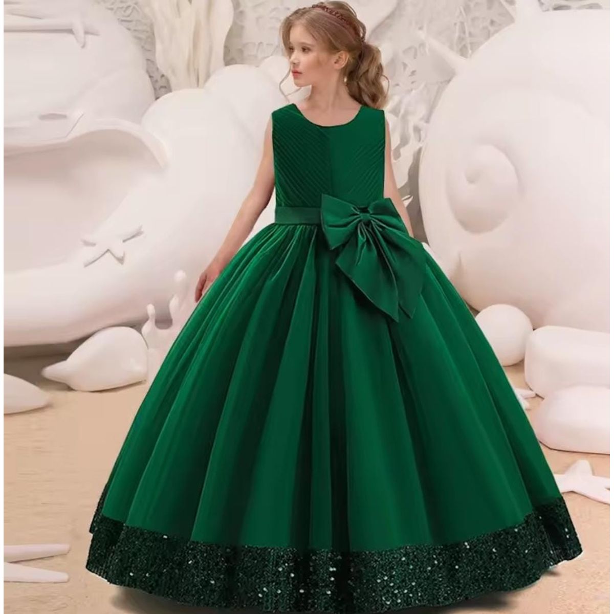 GENERICO - Vestido Niña Princesa Brillantes Verde Botella Talla 8