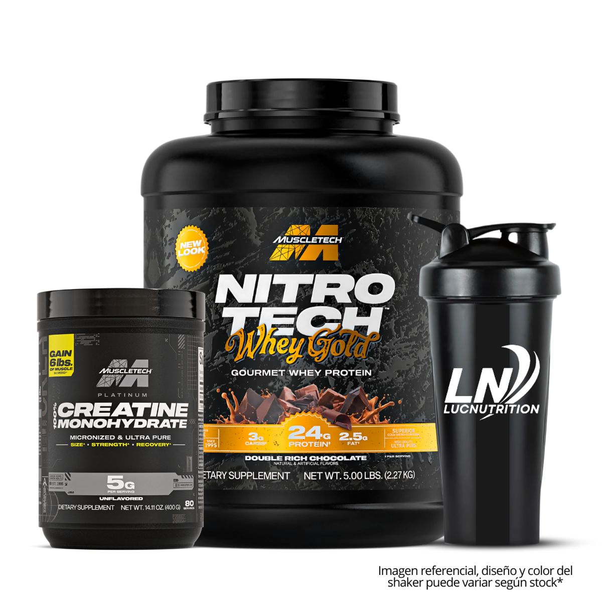 MUSCLETECH - NitroTech Whey Gold 5 LB Double Rich Chocolate + Creatina Platinum 400 g Micronizada + Shaker