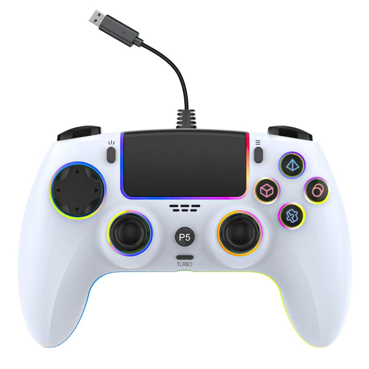 GENERICO - Mando Gamer con Cable PS5 PS4 PC RGB Vibración Botones Pro y Sensor