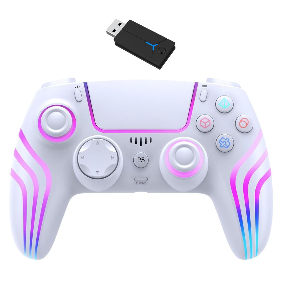 GENERICO - Mando Inalámbrico PS5 PS4 PC Switch RGB Bluetooth Vibración y Sensor