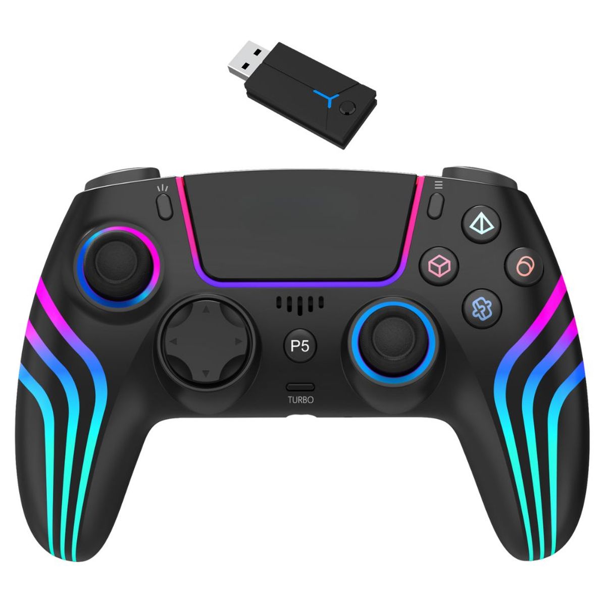 GENERICO - Mando Inalámbrico PS5 PS4 PC Switch RGB Bluetooth Vibración y Sensor