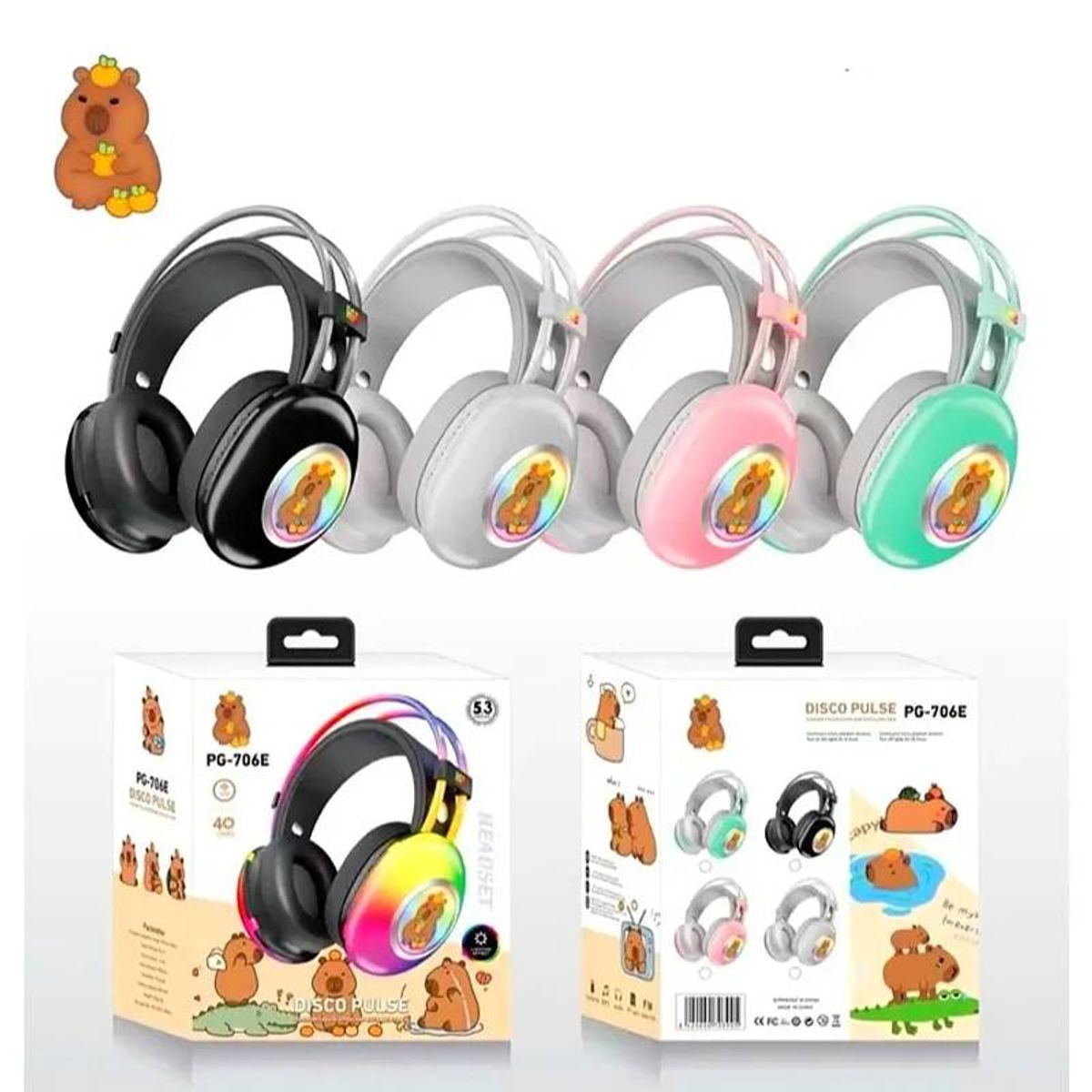 RGB - AUDÍFONOS INALÁMBRICOS BLUETOOTH WIRELES BASS RGB CAPIBARA