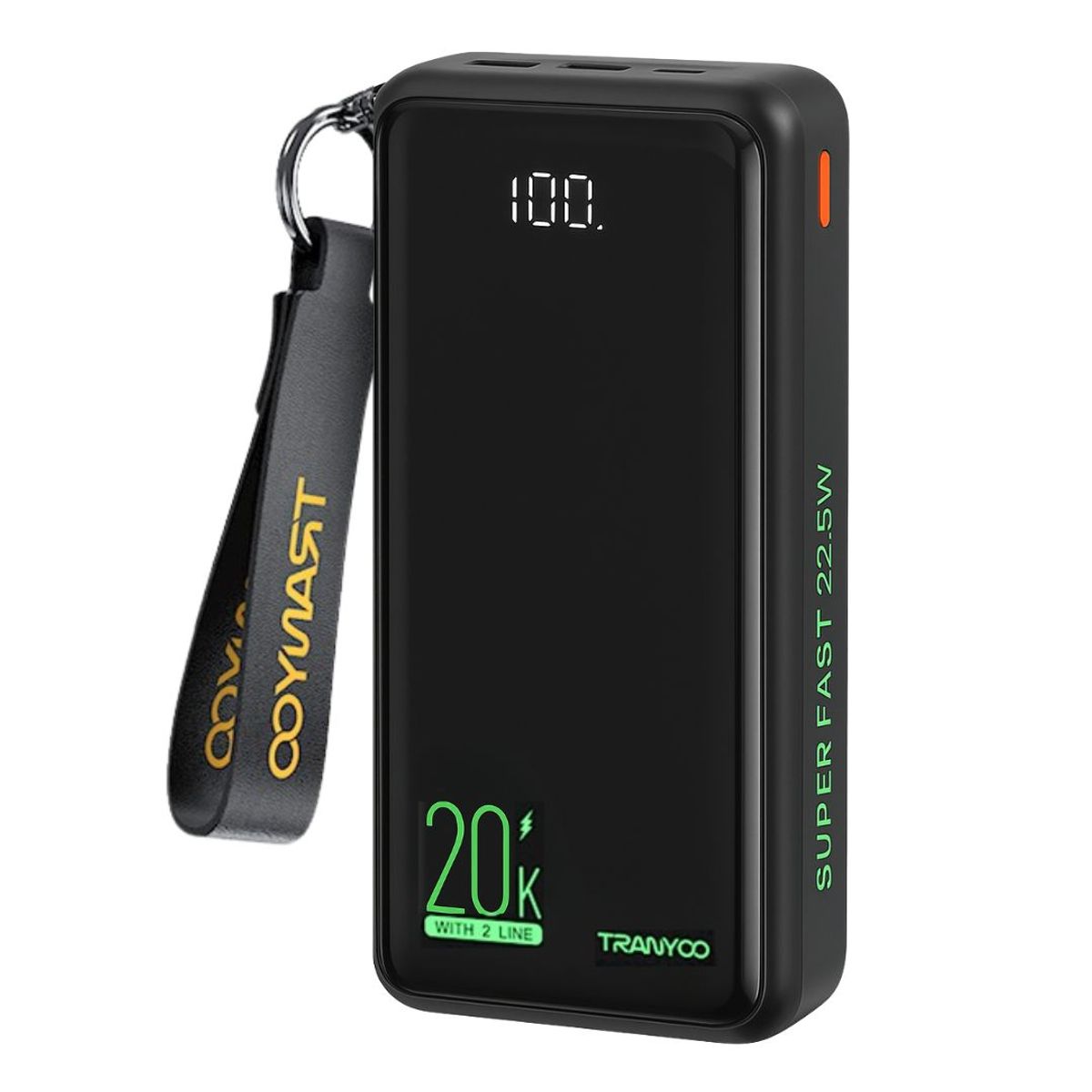 TRANYOO - Power Bank Tranyoo T-K17 20000mAh con Carga Rápida y Cables Integrados