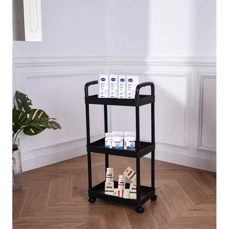 GENERICO - Carrito Rodante Organizador 3 Niveles – Plástico Multifuncional Negro