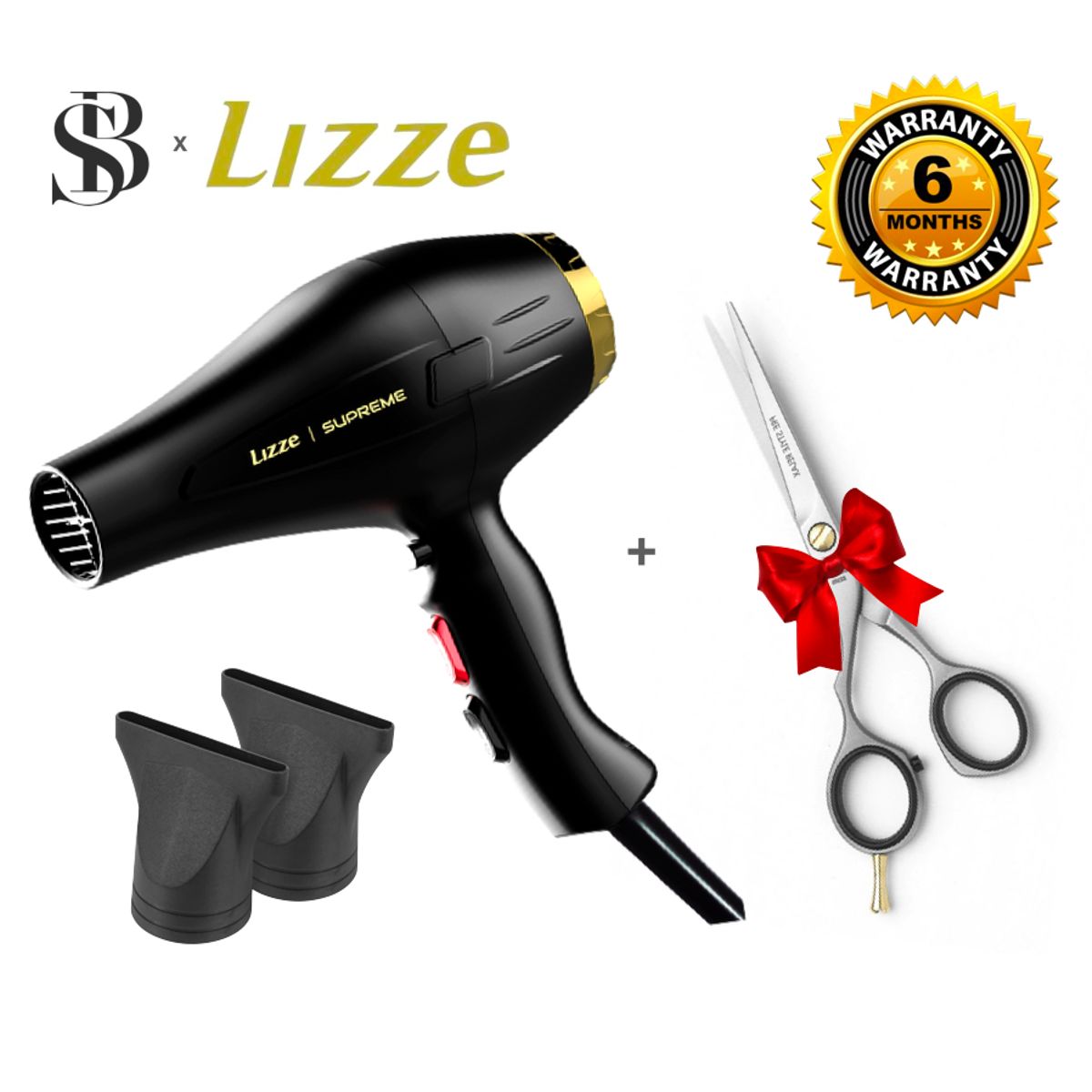 LIZZE - SECADORA DE CABELLO LIZZE SUPREME 2600W + TIJERA MICRODENTADA
