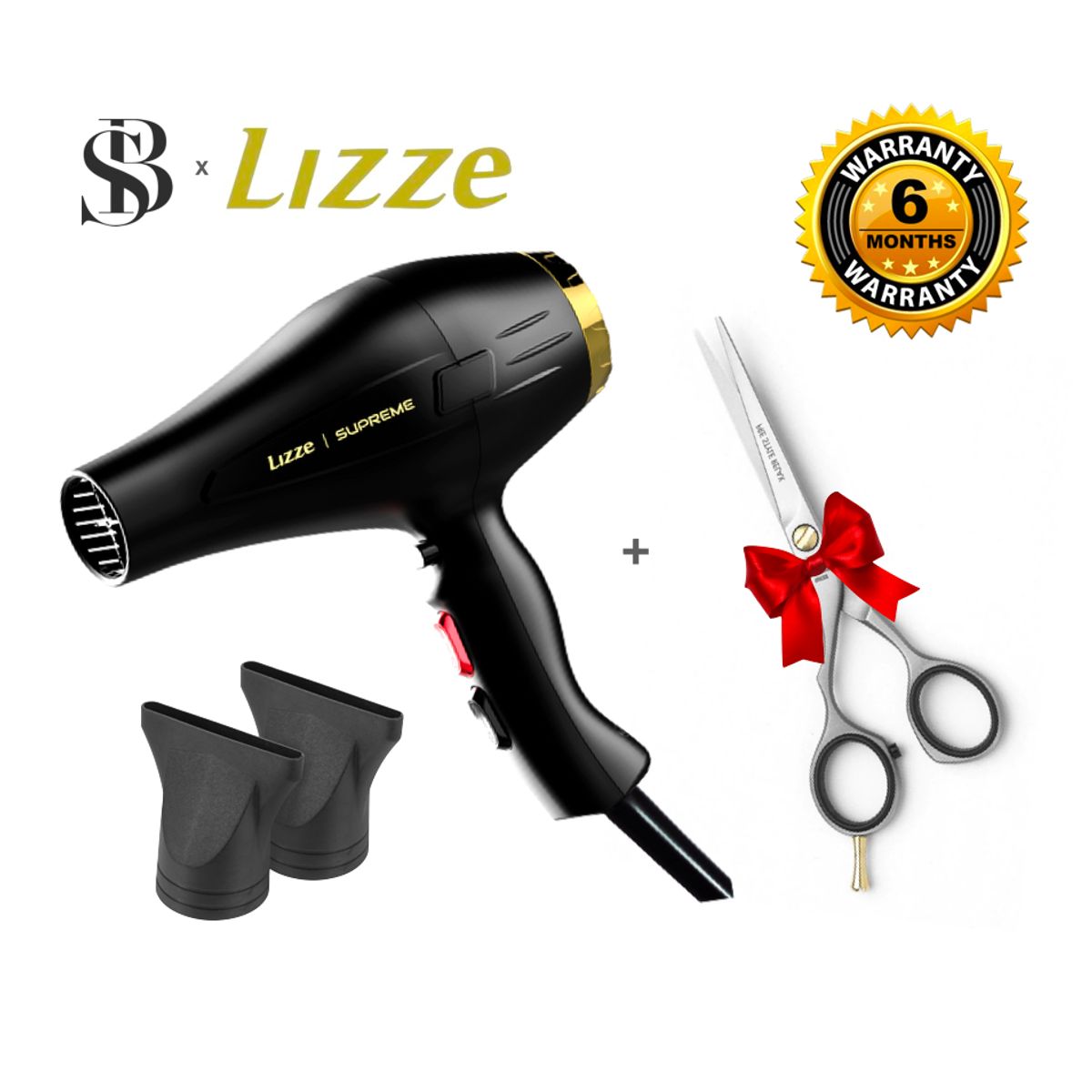 LIZZE - SECADORA DE CABELLO LIZZE SUPREME 2600W + TIJERA MICRODENTADA