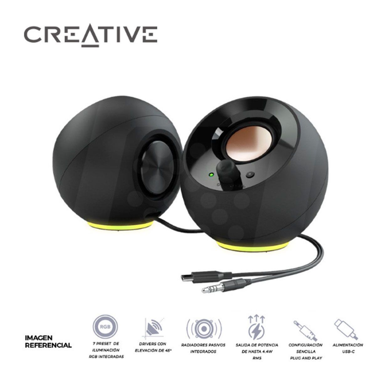 CREATIVE - PARLANTE CREATIVE PEBBLE 88W 35MM USB-POWER BLACK