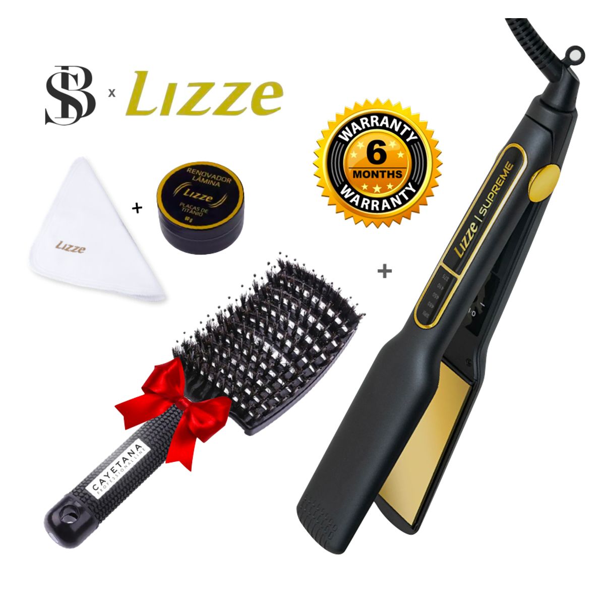 LIZZE - PLANCHA DE CABELLO LIZZE SUPREME 485F + CEPILLO JABALI CAYETANA