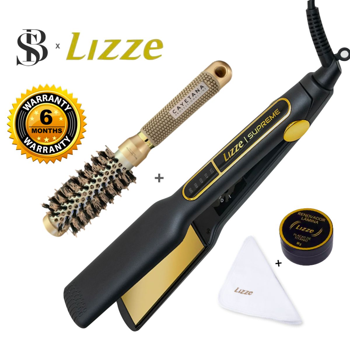 LIZZE - PLANCHA DE CABELLO LIZZE SUPREME 485F + CEPILLO MIXTO CAYETANA