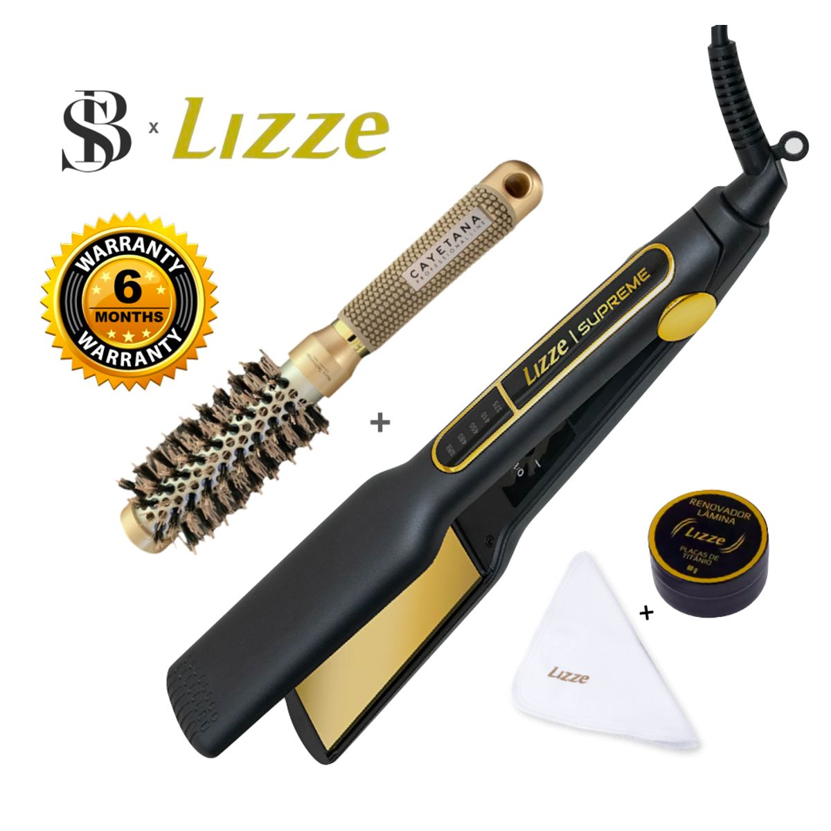 LIZZE - PLANCHA DE CABELLO LIZZE SUPREME 485F + CEPILLO MIXTO CAYETANA