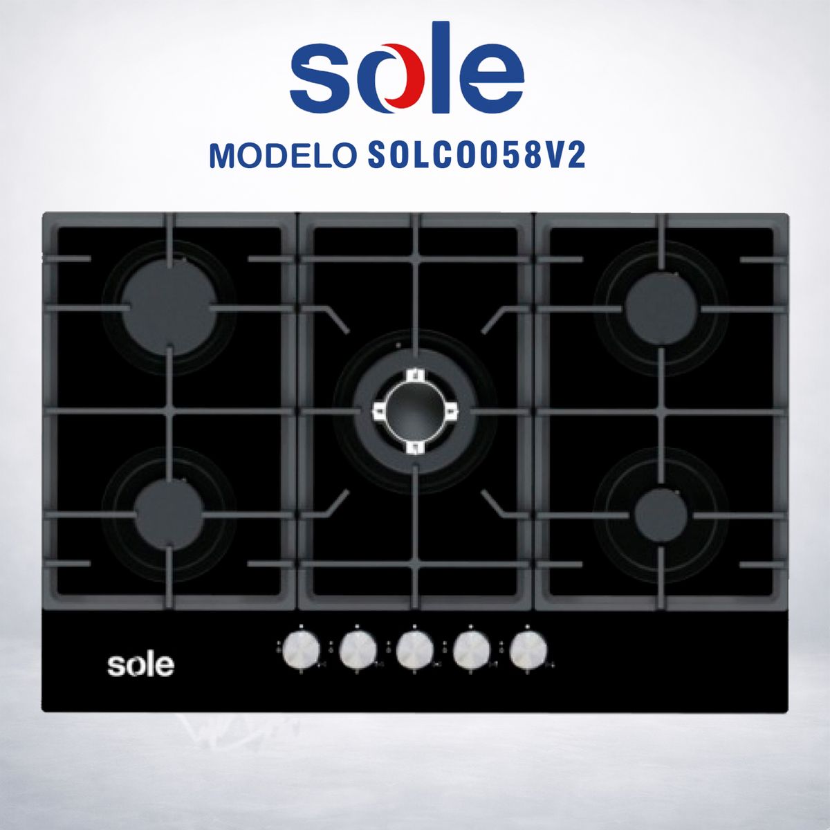 SOLE - ENCIMERA VIDRIO TEMPLADO A GAS 77CM 5H SOLE  SOLCO058V2