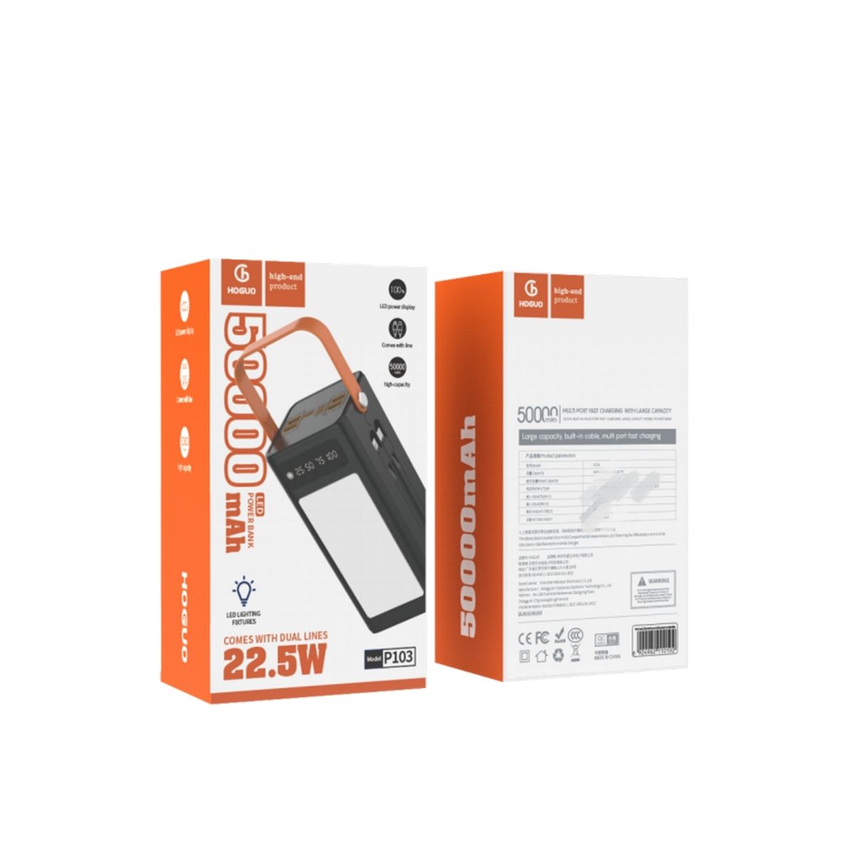 HOGUO - Hoguo - Powerbank 22,5 W LED Carga Rápida 500000mAh con Linterna con cables