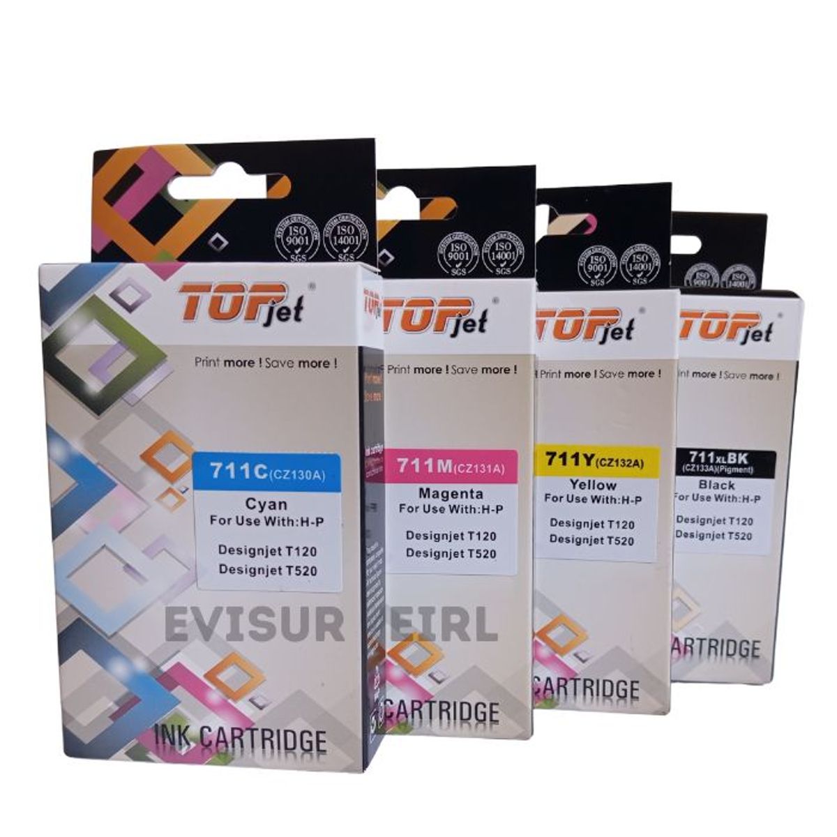 GENERICO - KIT CARTUCHO DE TINTA HP 711 COMPATIBLE NEGRO Y COLORES