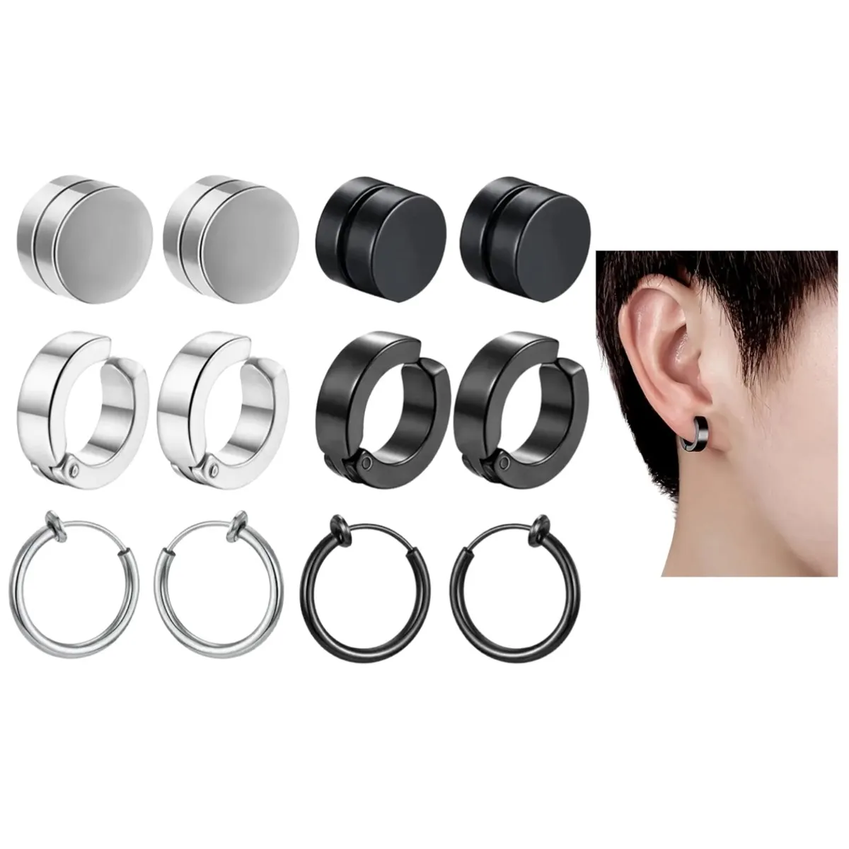 GENERICO - 12 Aretes Imantados Falsos No Hueco Iman Piercing Aesthetic