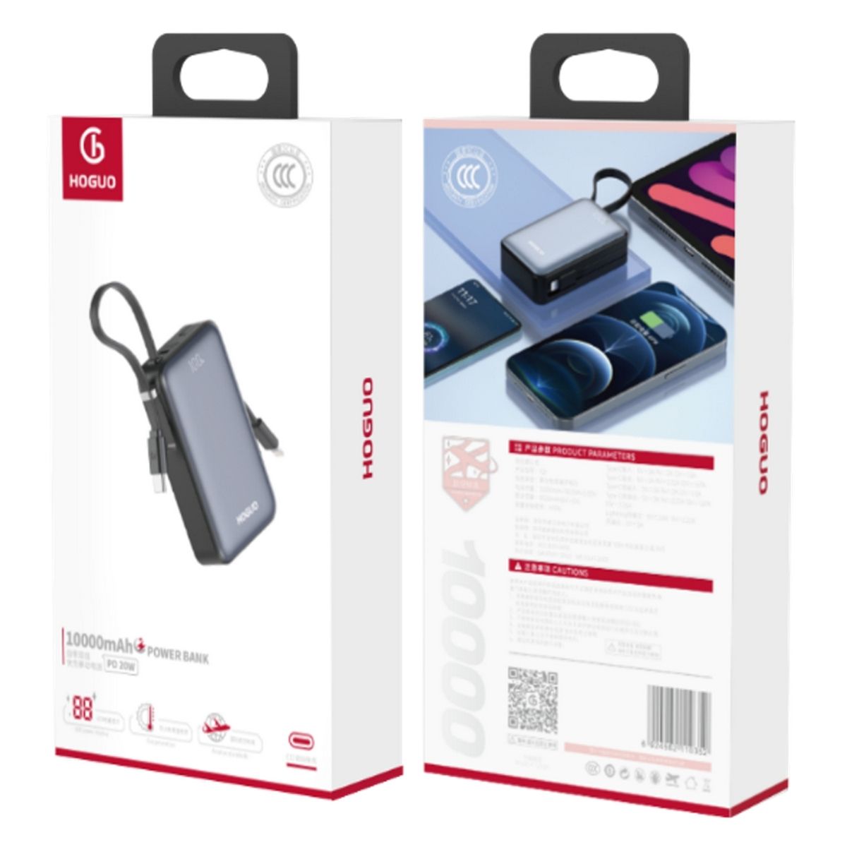 HOGUO - Hoguo - Mini Powerbank 10000mAH LED Carga Rápida 22,5 W USB-C y Lightning