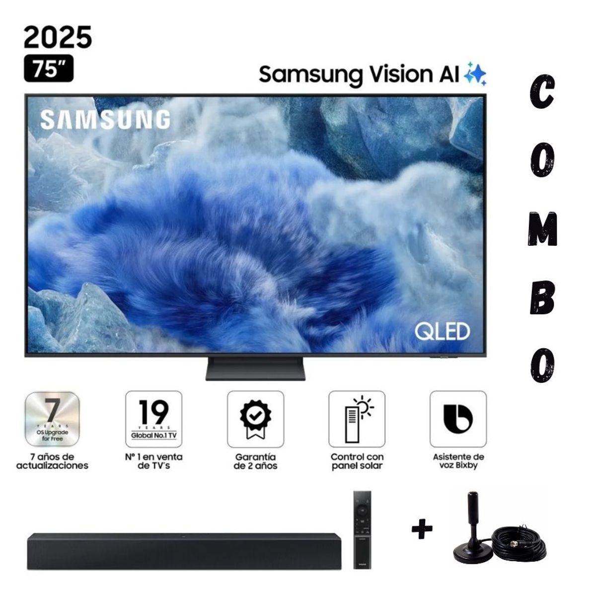 SAMSUNG - Televisor Samsung 75" 4K QLED Q8F VISION IA QN75Q8FAAGXPE - 2025 + Soundbar + Antena