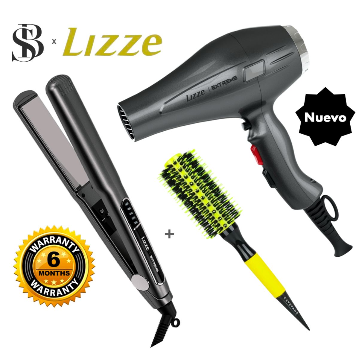 LIZZE - PLANCHA 480F Y SECADORA 2400W CABELLO LIZZE EXTREME + C MIXTO CAYETANA