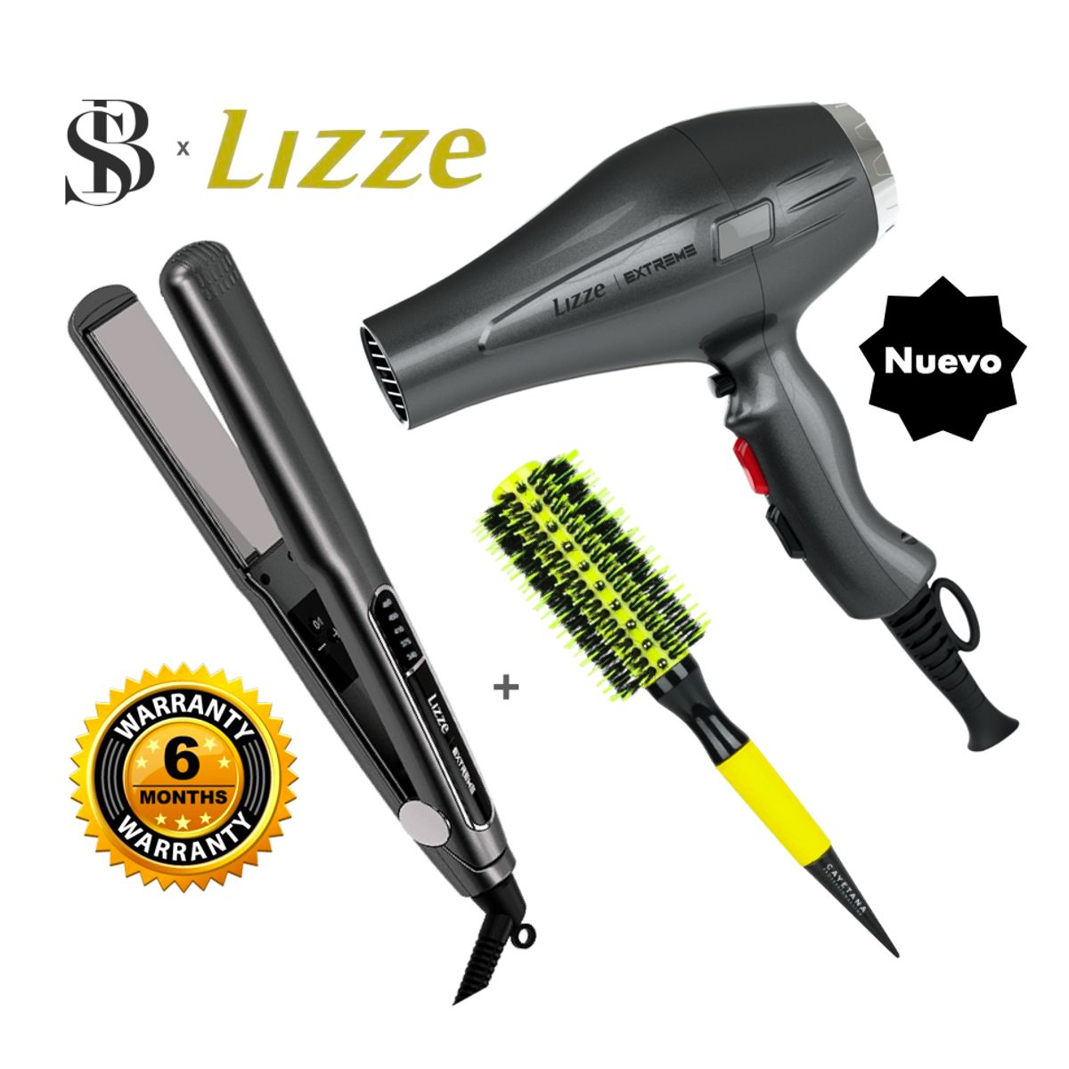 LIZZE - PLANCHA 480F Y SECADORA 2400W CABELLO LIZZE EXTREME + C MIXTO CAYETANA