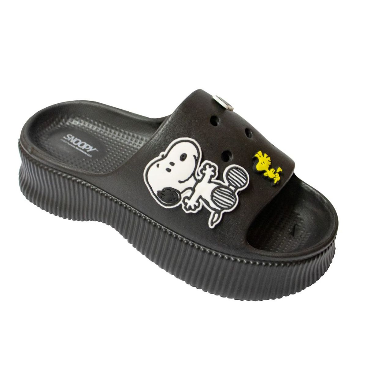 SNOOPY - Sandalias Mujer Casual Snoopy Negro Blanco