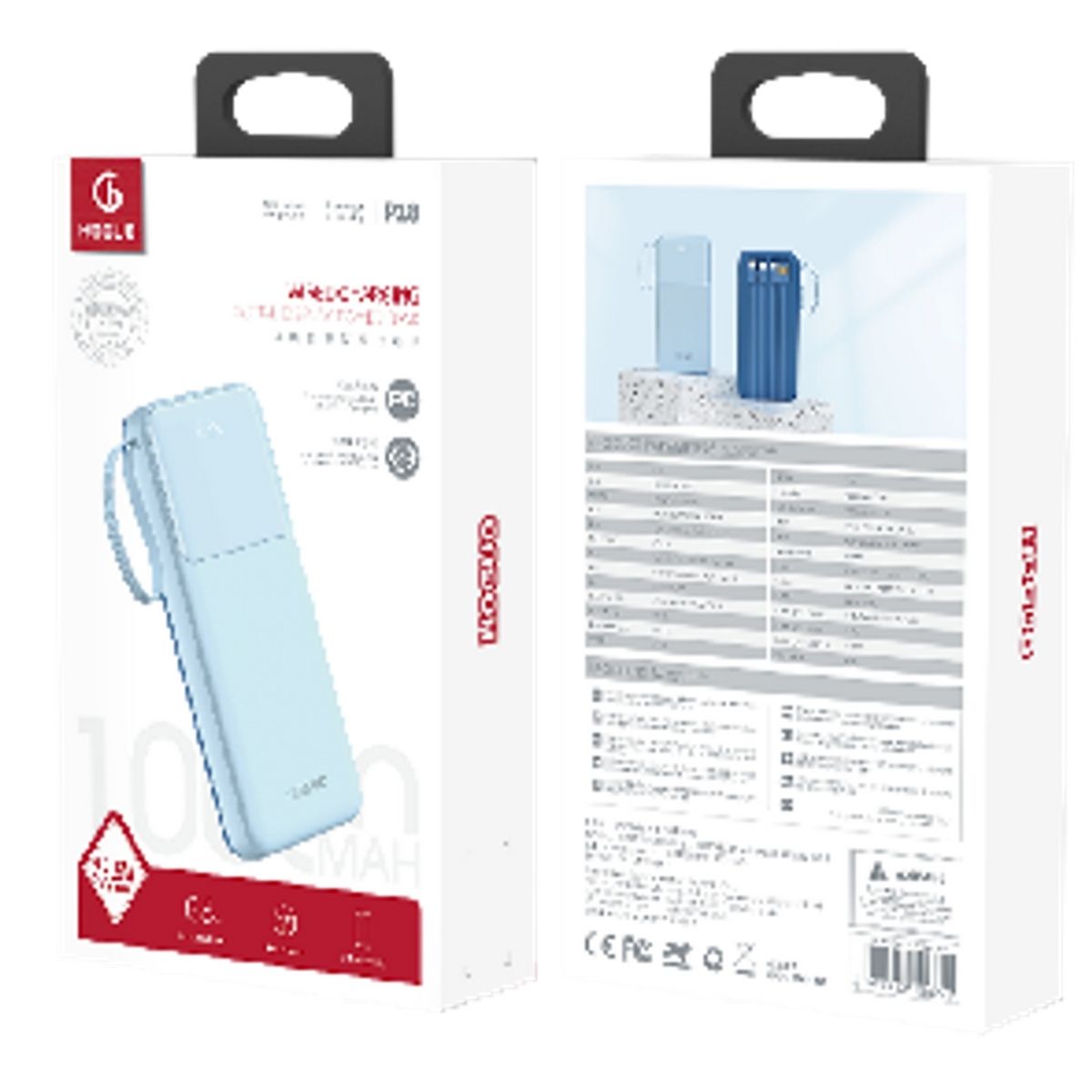 HOGUO - Hoguo - Power Bank 22.5 WLED Carga Rápida 10000mAh ccables - Azul