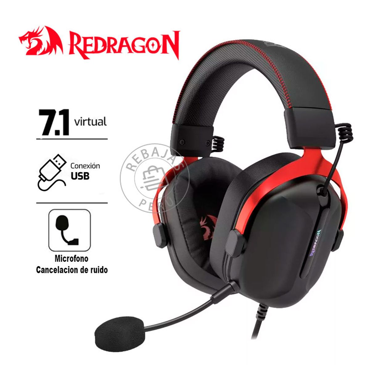 REDRAGON - Auriculares Redragon CYBILL H312 USB Negro 7.1 Sonido Envolvente
