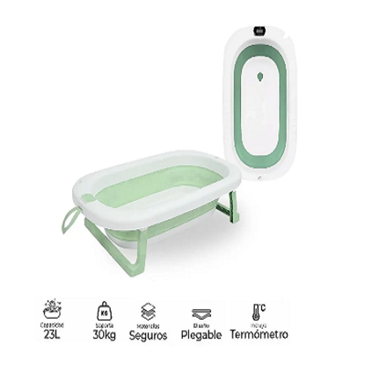 GENERICO - BAÑERA PARA BEBE PLEGABLE CON TERMOMETRO + ALMOHADILLA + Juguete Regadera Ducha Bañera Patito Astronauta