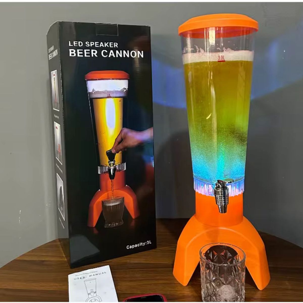 GENERICO - Dispensador 3L Bebidas Agua Cerveza Led con Bluetooth Altavoz Recargable Portatil