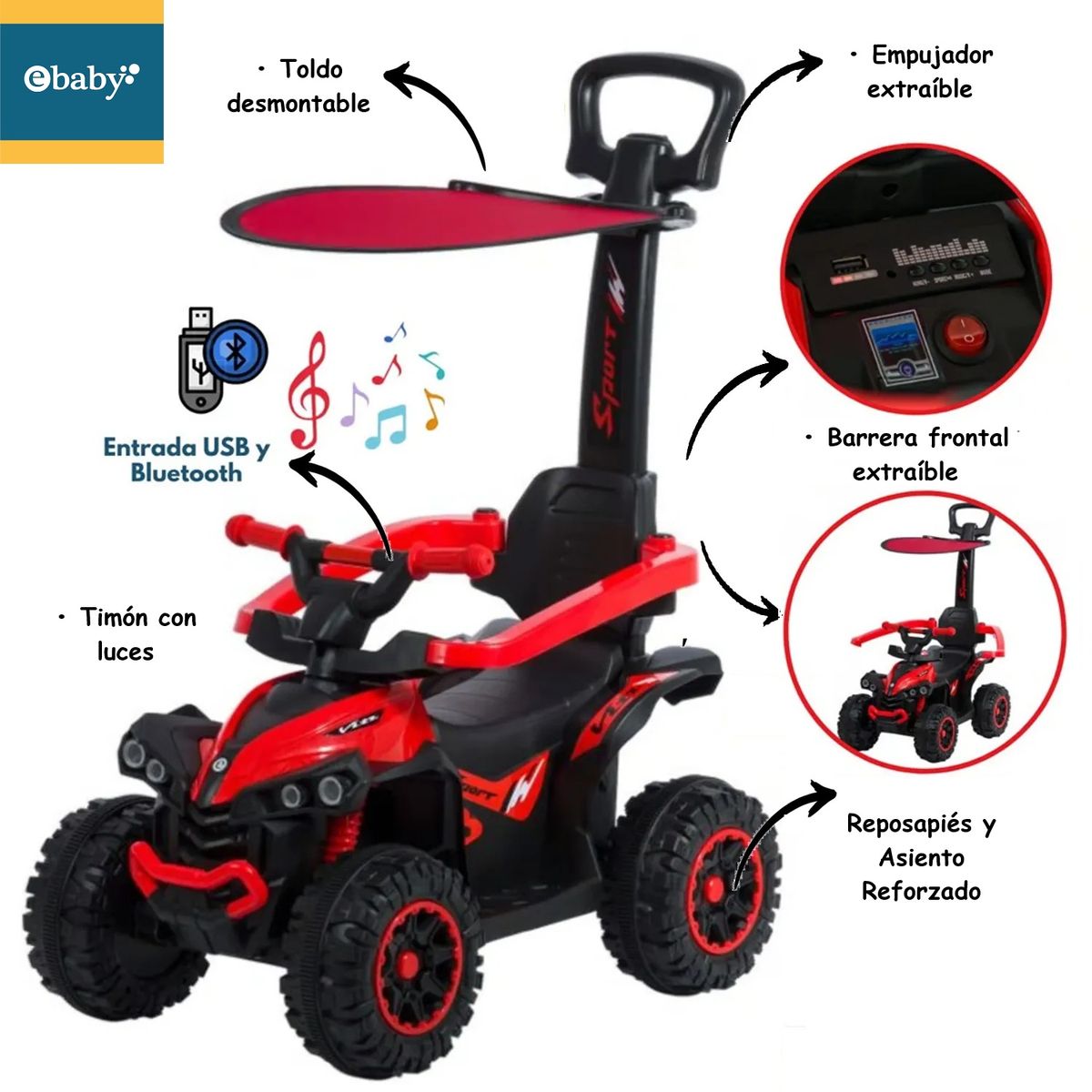 EBABY - Buggy Corre Pasillos 357-1 con USB Bluetooth y Sonido RJ